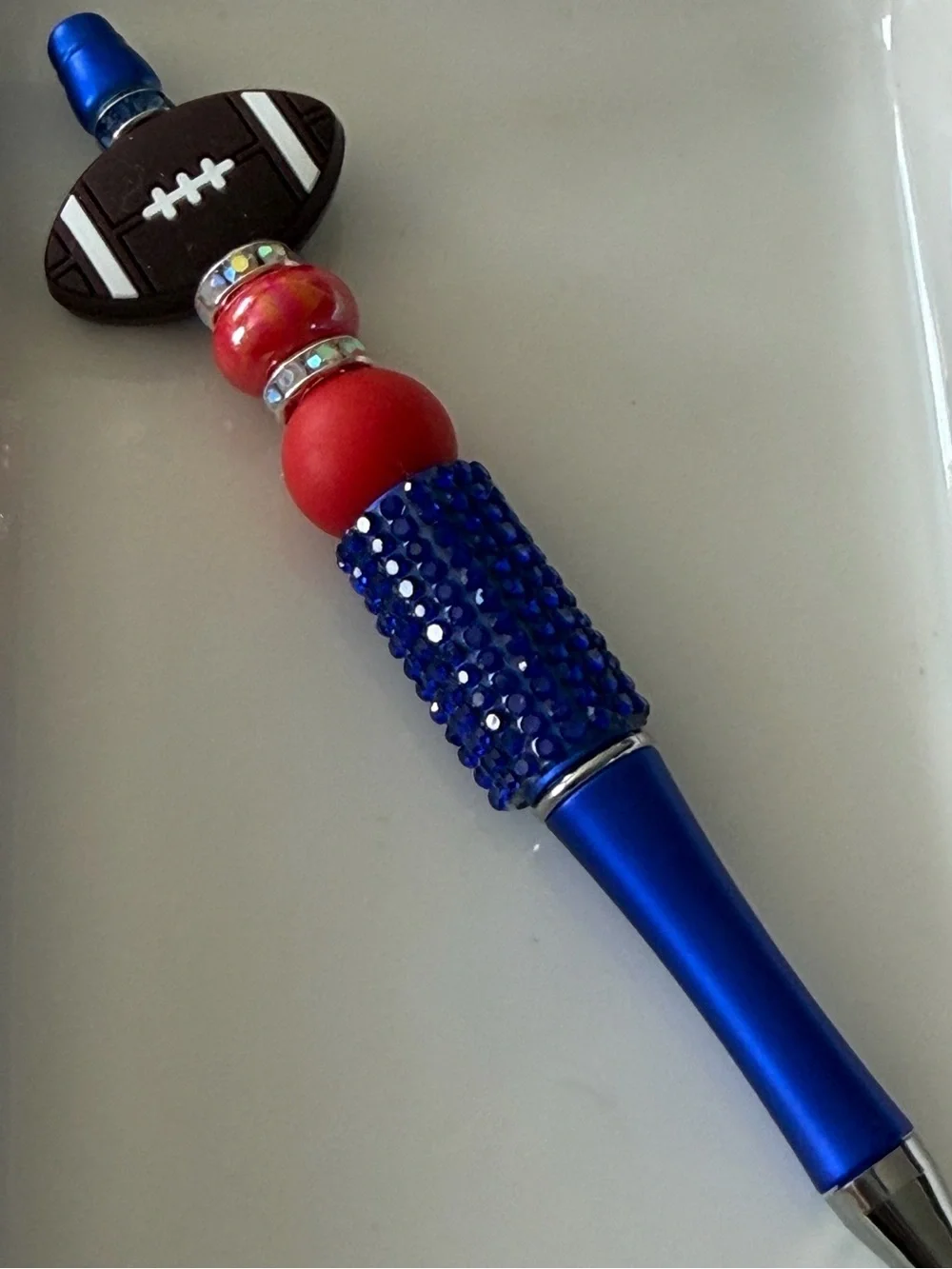 Beaded Football Charm Pen - Blue and Red